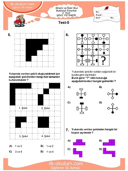 ilkokul 1. Sınıf Bilsem Zeka Testi 